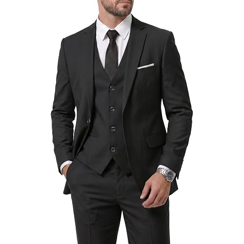 MY'S Men’s Slim Fit Suit One Button 3-Piece Blazer Dress Business Wedding Party Jacket Vest Pant with Tie