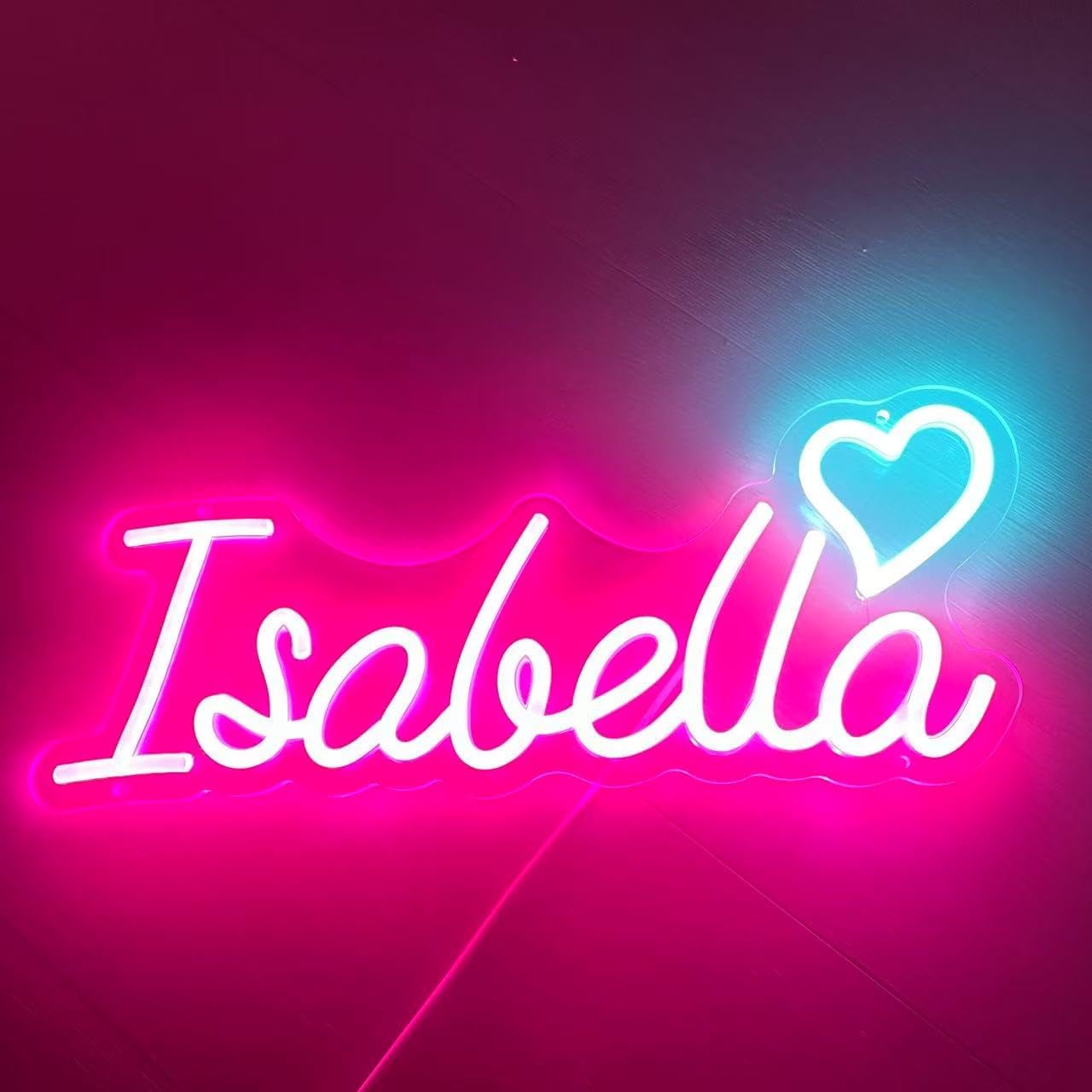 Isabella Neon Sign, Isabella Name Sign - Magenta & Ice Blue LED Name Light, 16.5 x 7.1 Inches, Vibrant Wall Decor for Bedroom, Party, Birthday, Baby Shower (Isabella - Magenta)