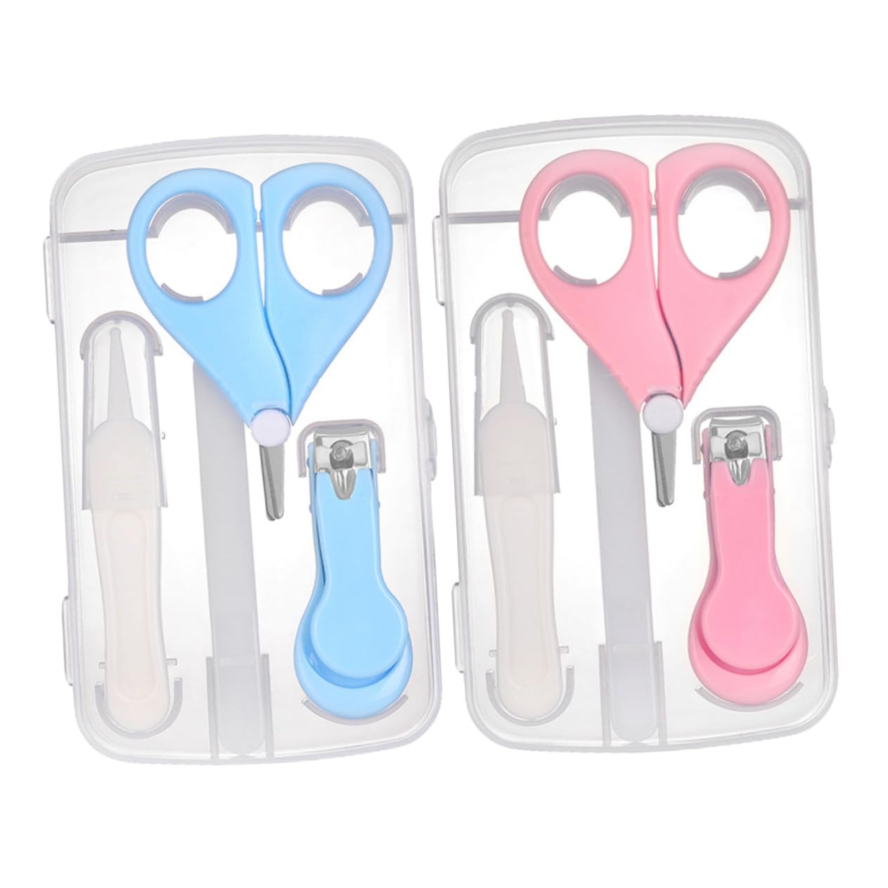 2 Sets Manicure Set Newborn Care Items with Fingernail Scissors, Nail Clippers, File and Tweezers, Rounded Safety Designs, Includes Storage Box for Boys and Girls
