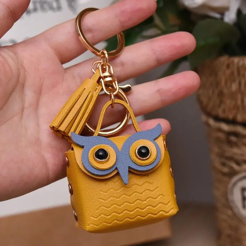 2Pcs PU Leather Cute Owl Coin Purse Key Chain Couple Key Chain Small Pendant Purse Handbag Backpack Wallet Decor3