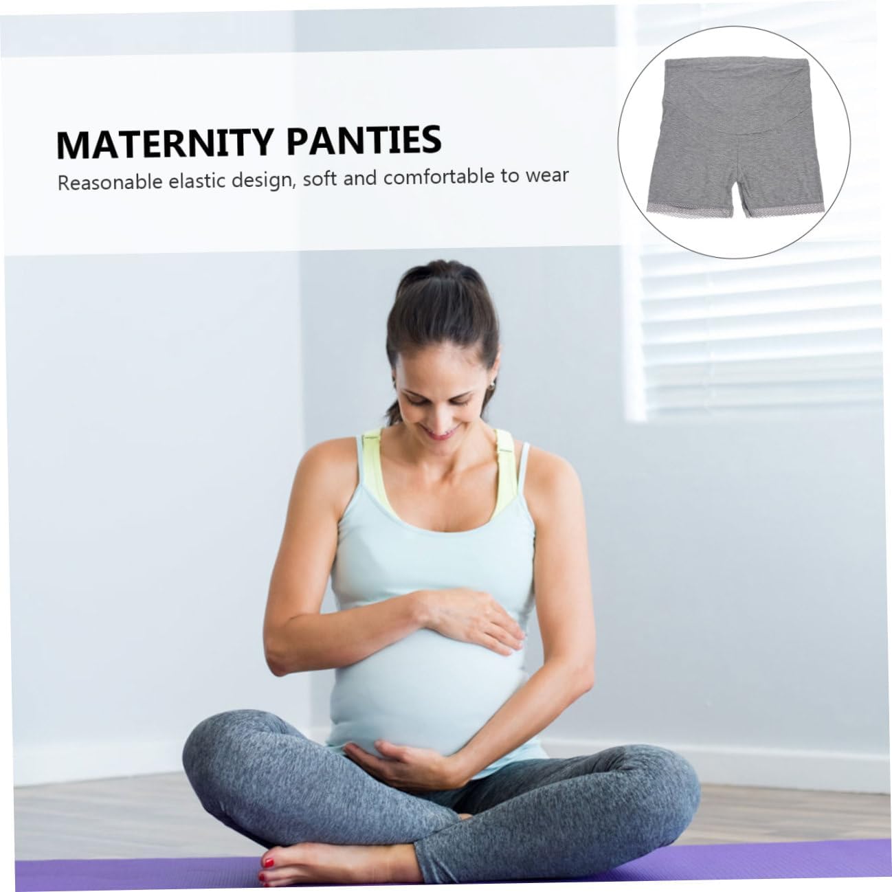 2PCS High Waist Abdomen Support Maternity Panties Lace Trim Cotton Safety Underwear for Pregnant Women Comfortable Gray Shorts for Everyday Wear