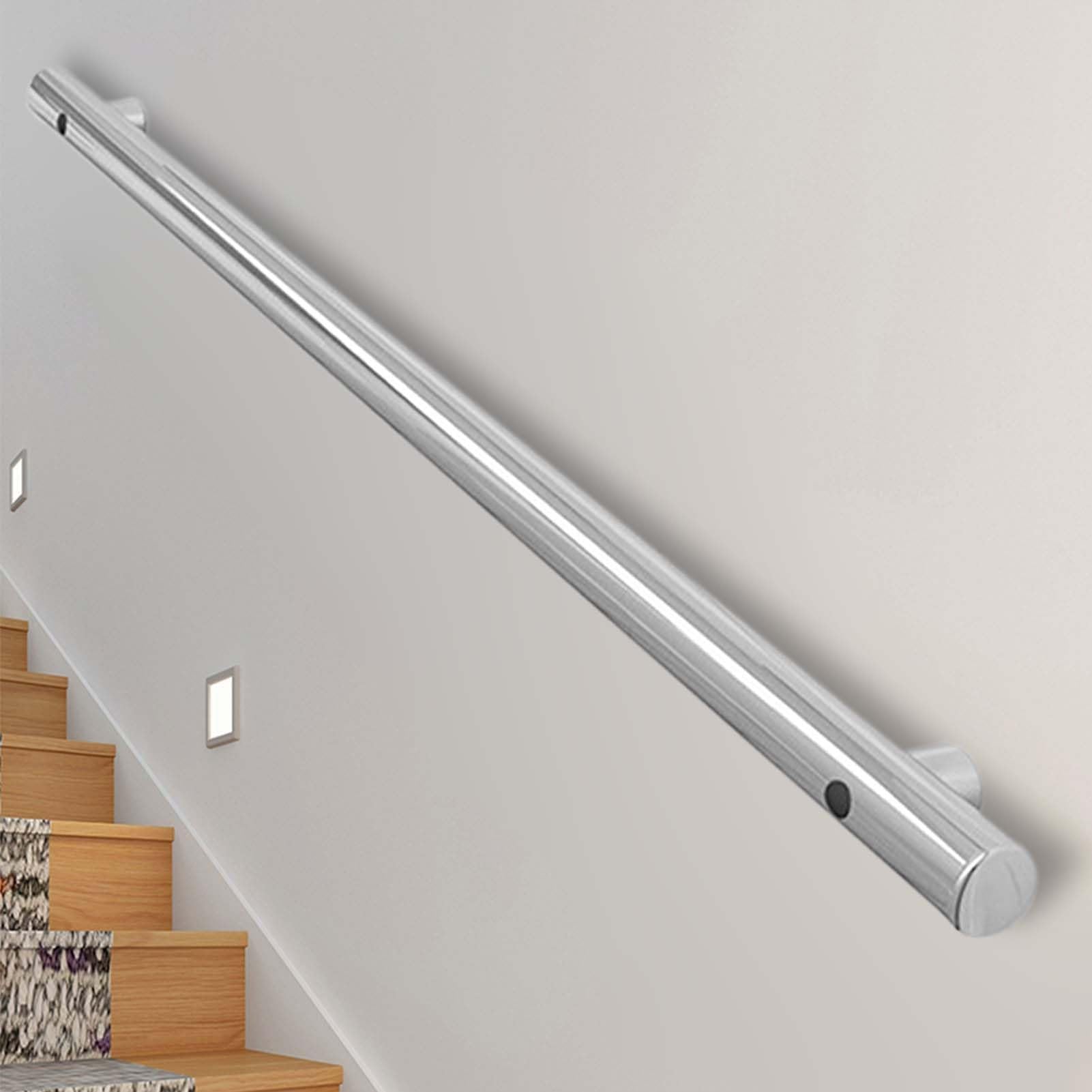 Fkxsxaz Stainless Steel Handrail, 30-600Cm Stair Hand Rail Indoor Banister Railing, Round Wall Mounted Staircase Balustrade Outdoor Safety Grab Bar With Fittings(9Ft/270Cm)