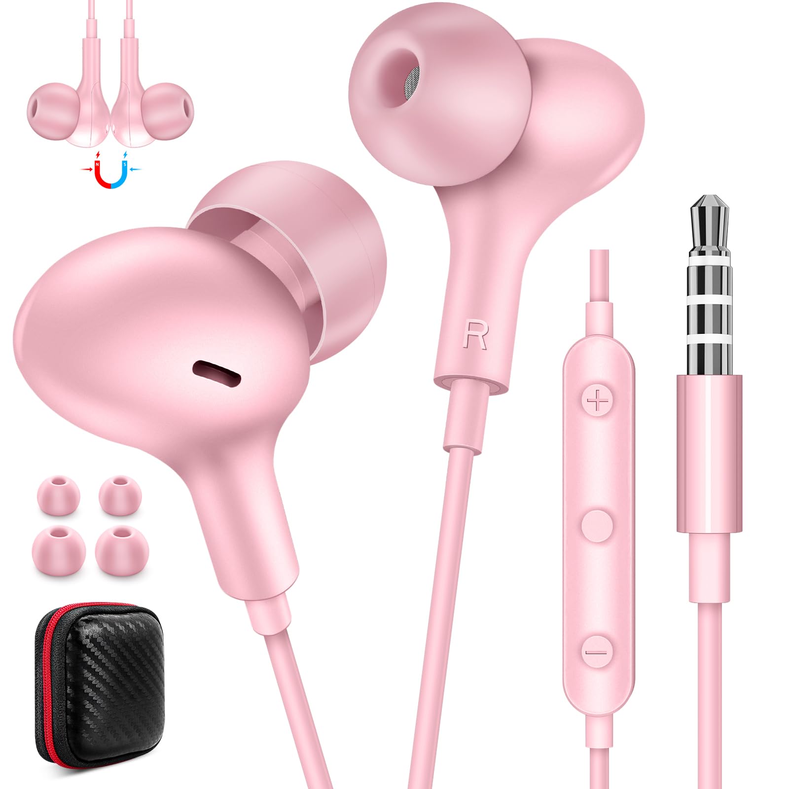 ASKUBSKU Wired Earbuds Noise Isolating for Chromebook PC School, 3.5mm Headphones Ear Buds Wired with Mic Magnet Stereo Plug in Earphones Cord for