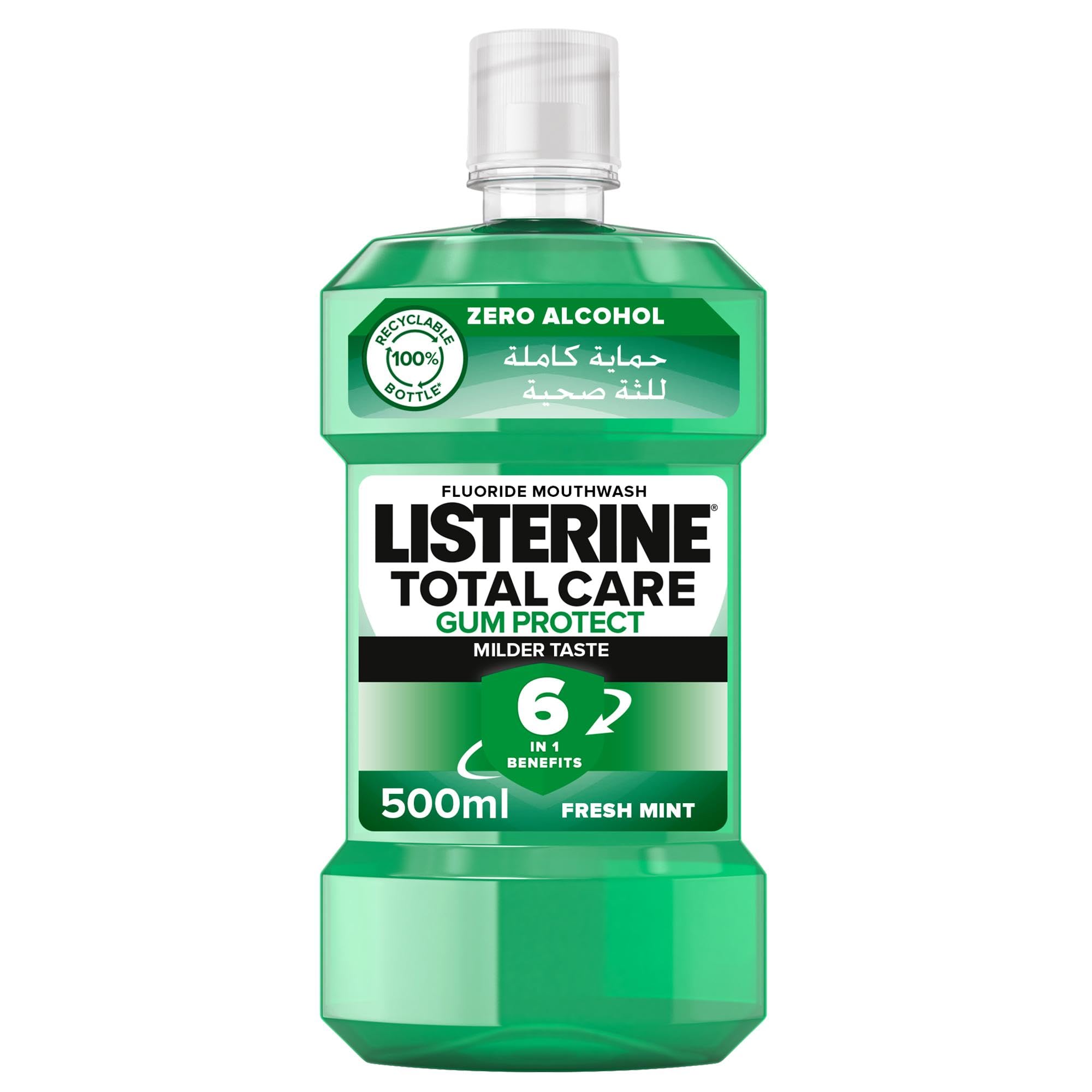 Listerine, Total Care, Gum Protect,kills 99% of germs that cause plaque and bad breath when used daily, MilderTaste, Fresh Mint, 500ml
