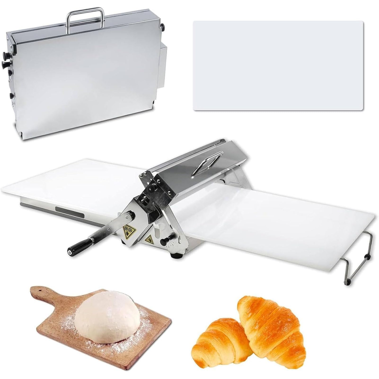 Caibendss Automatic Commercial Stainless Steel Pizza Press, Folding Pasta Sheeter, for Bread, Marzipan and Puff Pastry Model-400