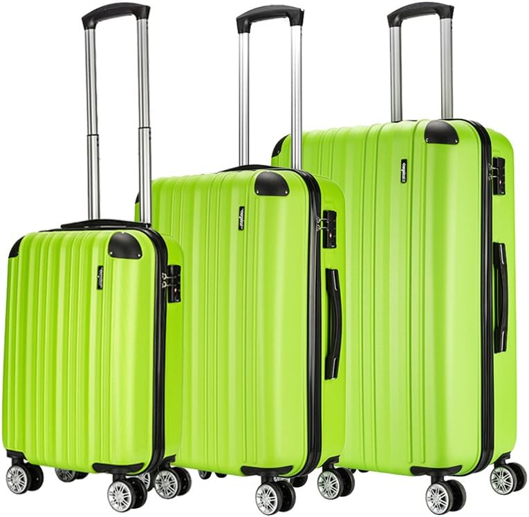 Cabin Luggage Super Lightweight ABS Hard Shell Travel Carry On Trolley 4 Wheels Suitcase, Approved for EasyJet, British Airways, Virgin Atlantic, KLM and Many More. 20" 24" 28"(Set of 3, Green)
