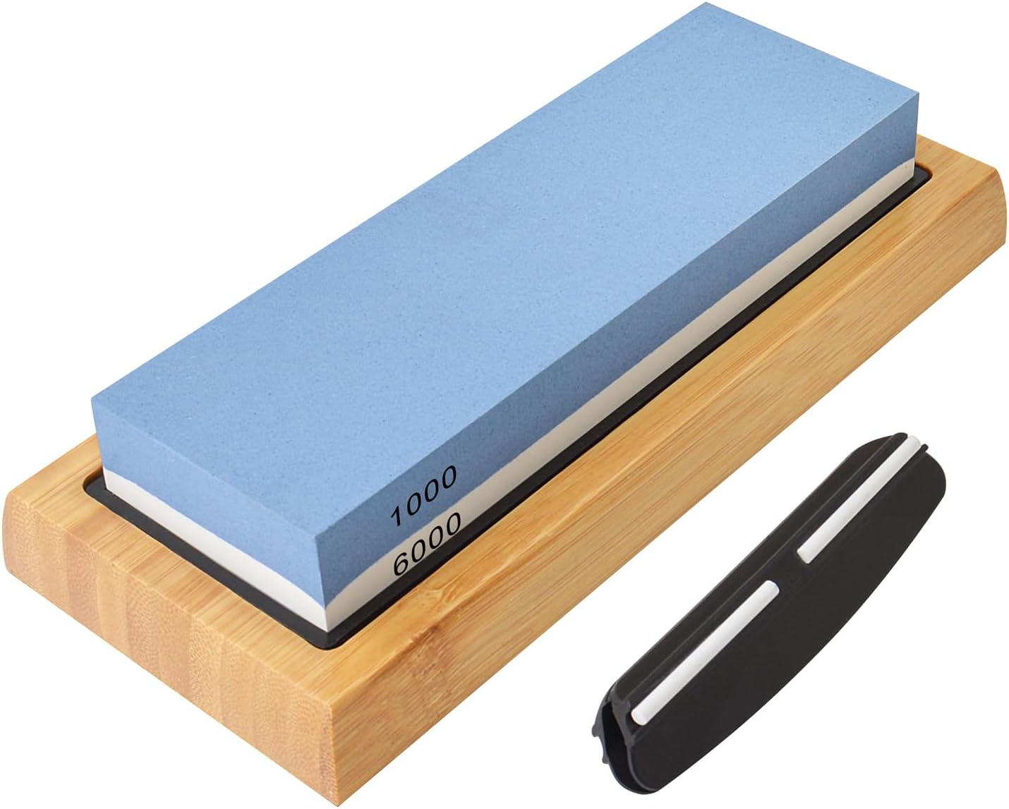 Gunpla Knife Sharpening Stone 1000/6000 Grit Whetstone with Non-Slip Rubber Bamboo Base and Angle Guide for Kitchen, Hunting and Pocket Knives