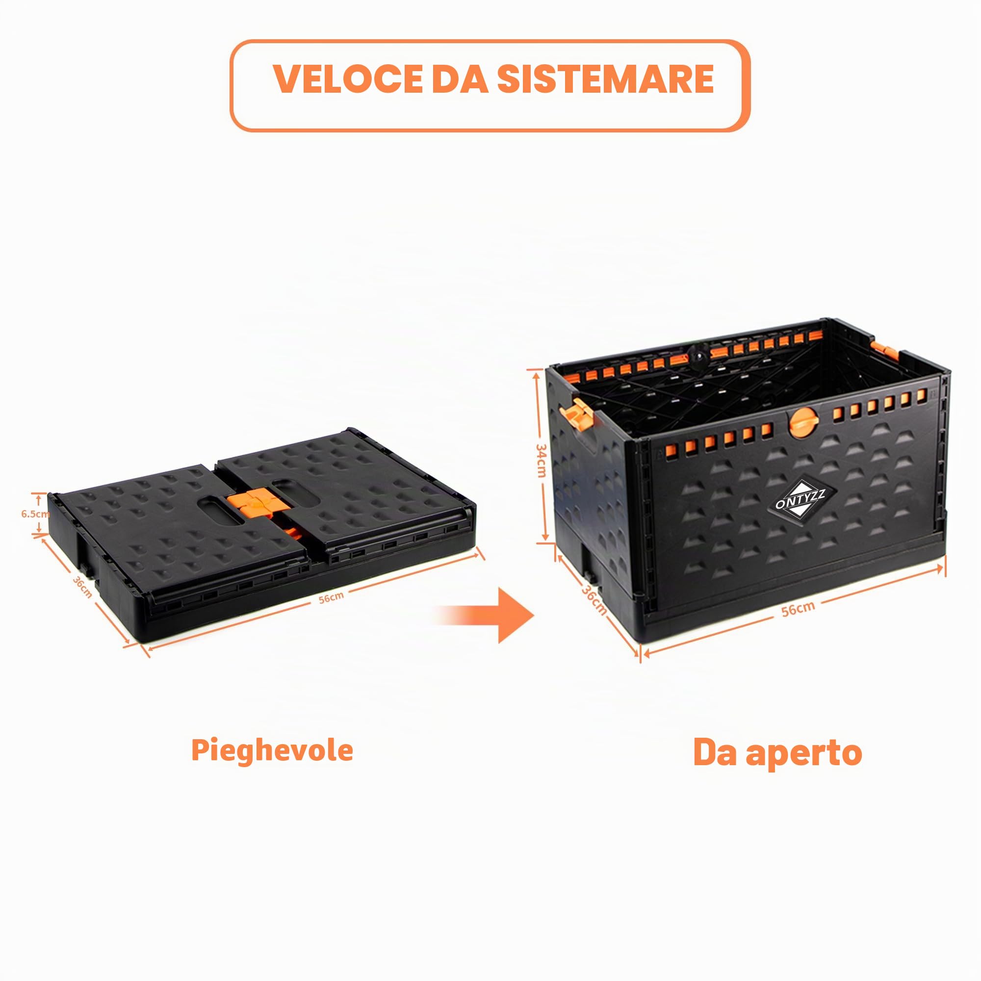 Pieghevole Cassa In Plastica Scatola di Immagazzinaggio Cestino Grande Cestini di Stoccaggio 34*36*56CM Impilabile Scatola Pieghevole 60L Cestino Contenitore per Casa Ufficio All'aperto Campeggio