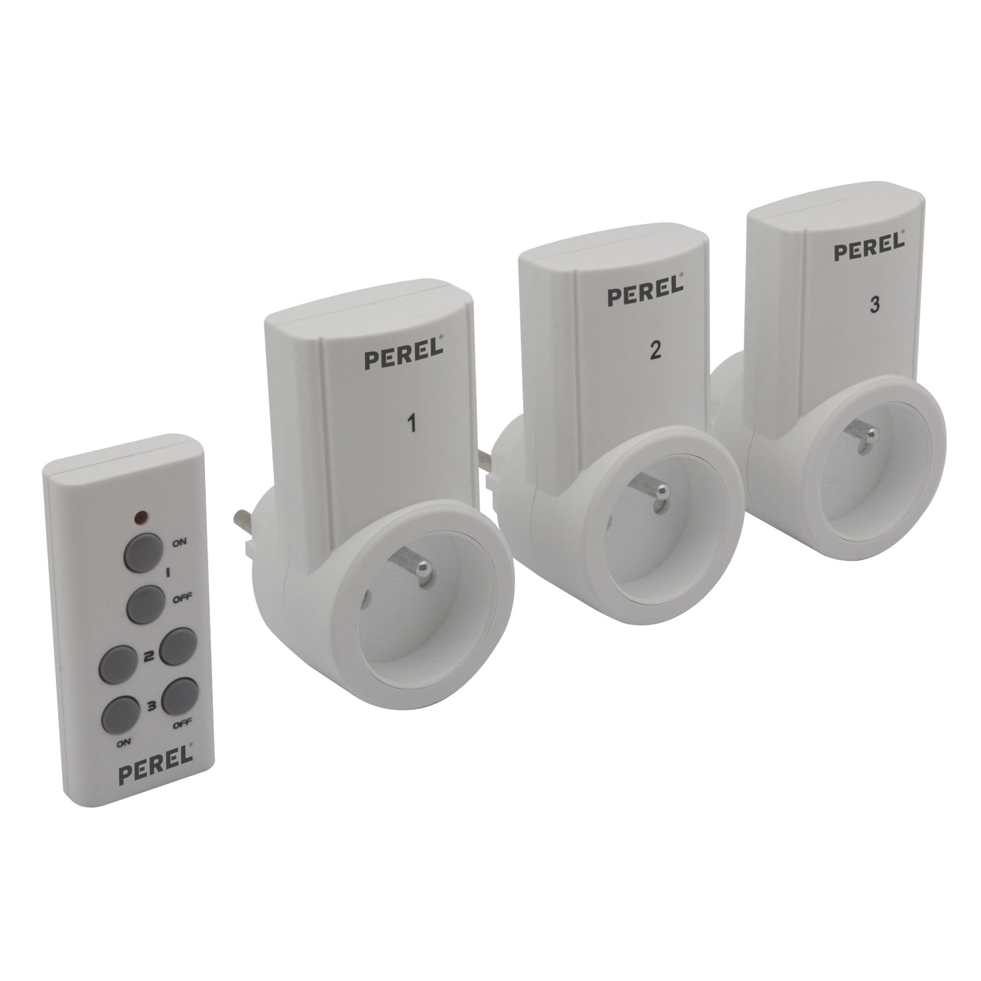 Perel Funksteckdose, mit Fernbedienung, 3er Set, bis zu 25 m, 10 A, 2300 W, weiß