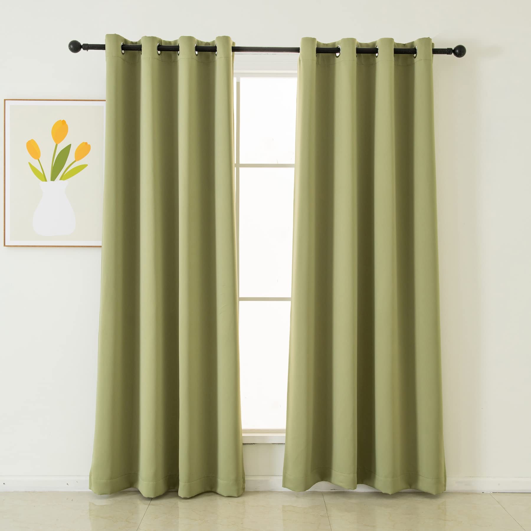 Pickluc Grommet Blackout Curtains 84 Inches Long 2 Panels, Light Blocking Window Drapes for Living Room, Thermal Insulated, Noise Reduction, Sage