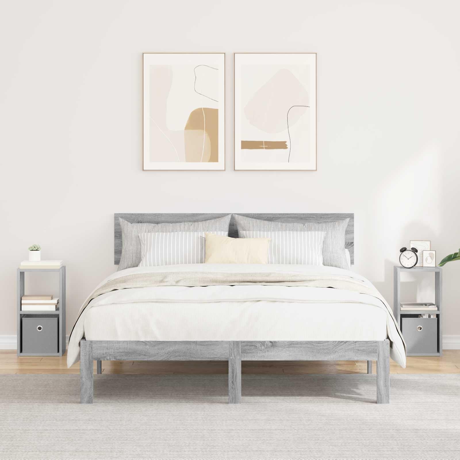 Table de Chevet Étroite pour Gagner de la Place Lot de 2 Petits Meubles Gris