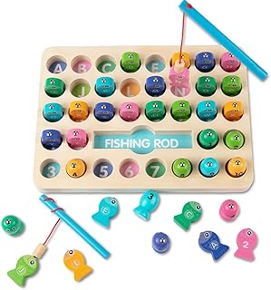 Wooden Magnetic Fishing Game, ABC Alphabet Learning Toys for Toddlers, Preschool Math Board Matching Games, Montessori Color Sorting Toy, Chritmas Birthday Gifts for Boys Girls