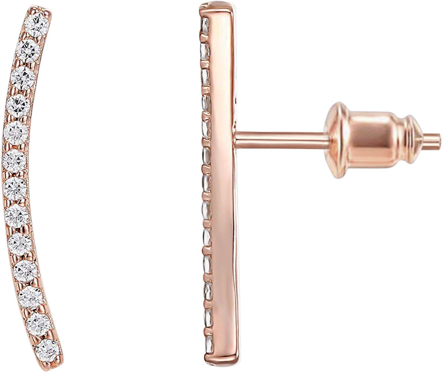 PAVOI 14K Gold Plated Cubic Zirconia Ear Crawler Stud Earrings for Women - Faux Diamond Arrow Climber Fashion Earrings - Trendy Earscape Statement Jewelry