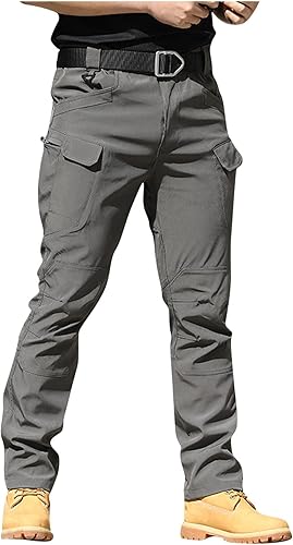 Cargo Pants for Men Military Fan Elastic Waistband Multi Pockets Lounge Camouflage Work Jeans