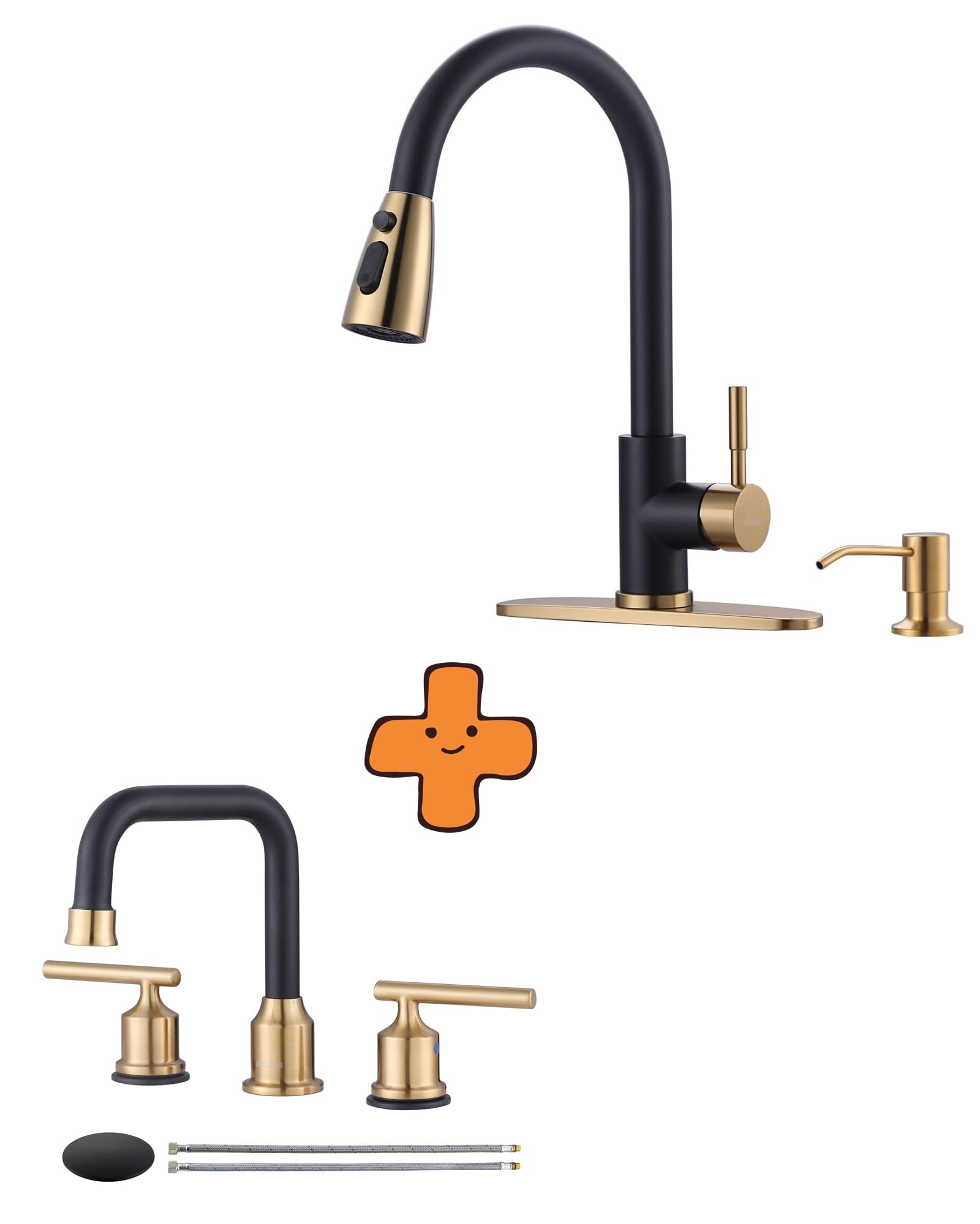 Jnfidosr Black/Gold And Kitchen Faucet With Soap Dispenser And Bathroom Faucet
