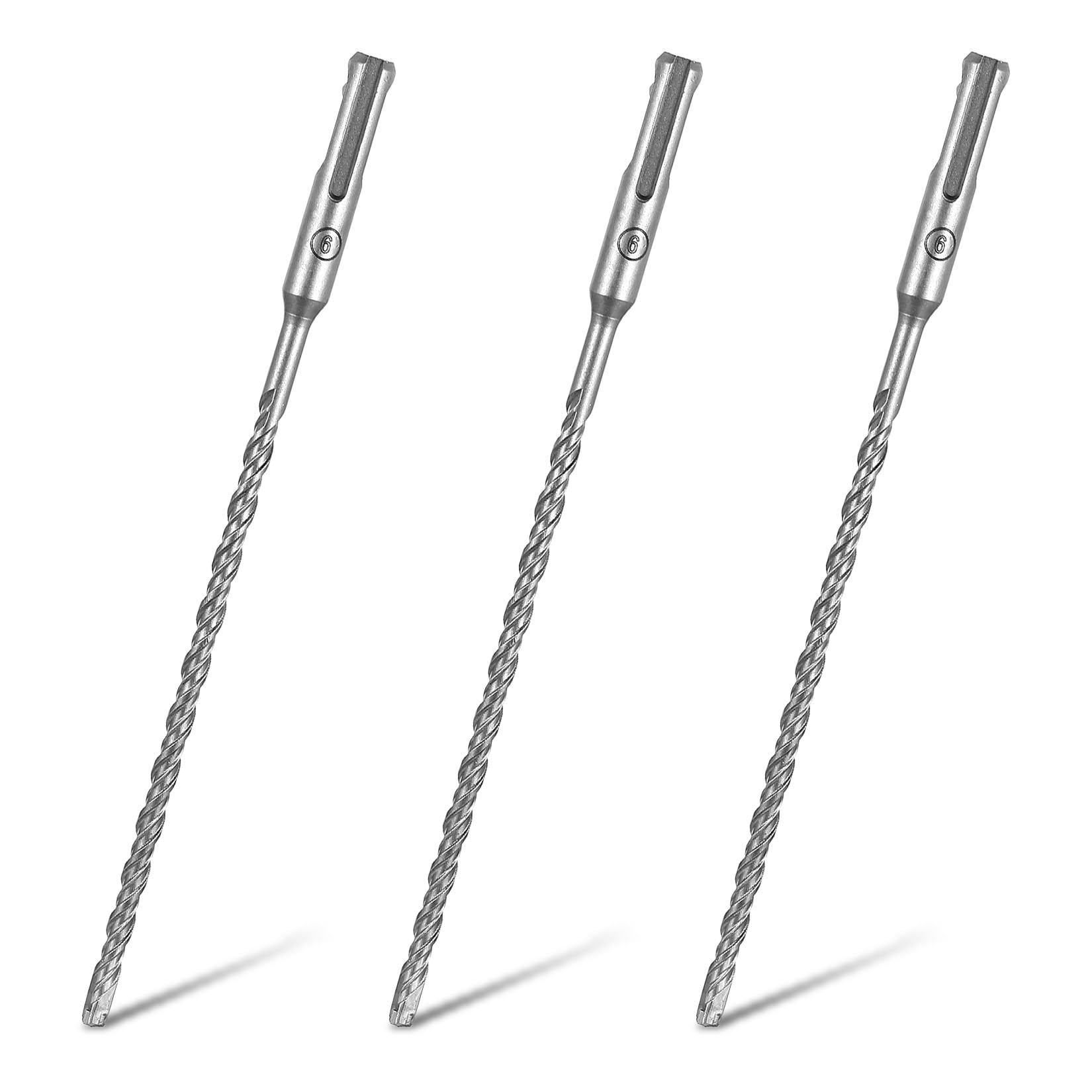 Juego de Brocas SDS Plus, 3 PiezasBrocas Hormigon, Brocas Taladro Percutor 4 Filos de Carburo para Hormigón, Ladrillos, Cemento, Piedra Natural, Taladro Percutor (6 x 210 mm)