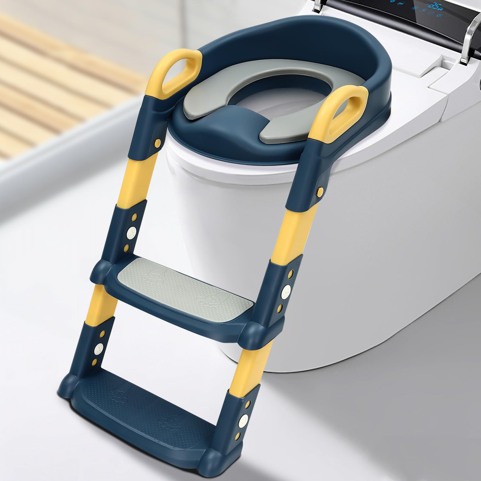 Siège de toilette pour enfant avec marche, réglable en hauteur, pliable, toilette pour enfant avec marche, pliable et confortable, siège de toilette pour bébé avec marche, pour bébés âgés de 2 à 7 ans