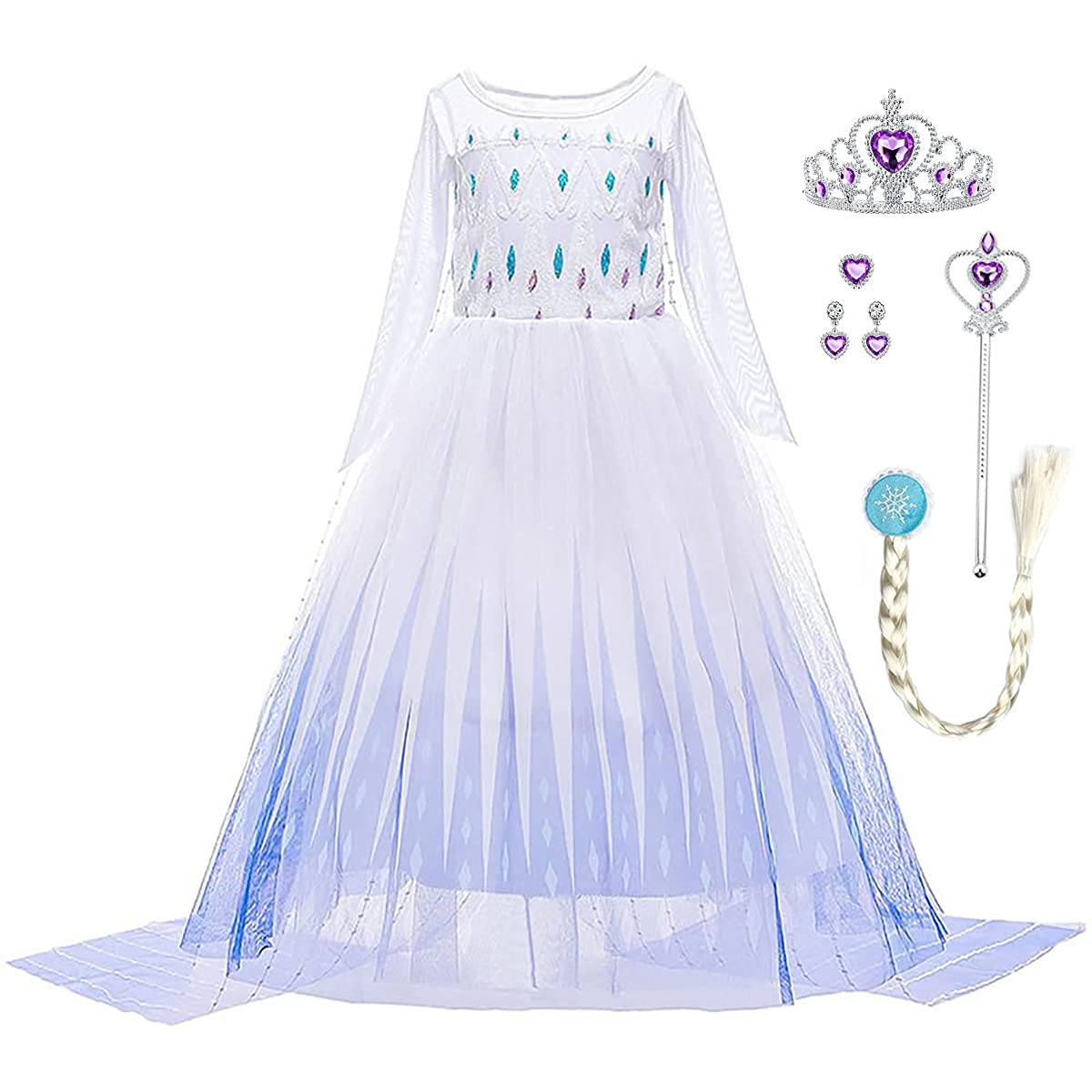 LiUiMiY Elsa Disfraz de Princesa para Niña Vestido con Accesorios para Navidad Carnaval Fiesta Blanco