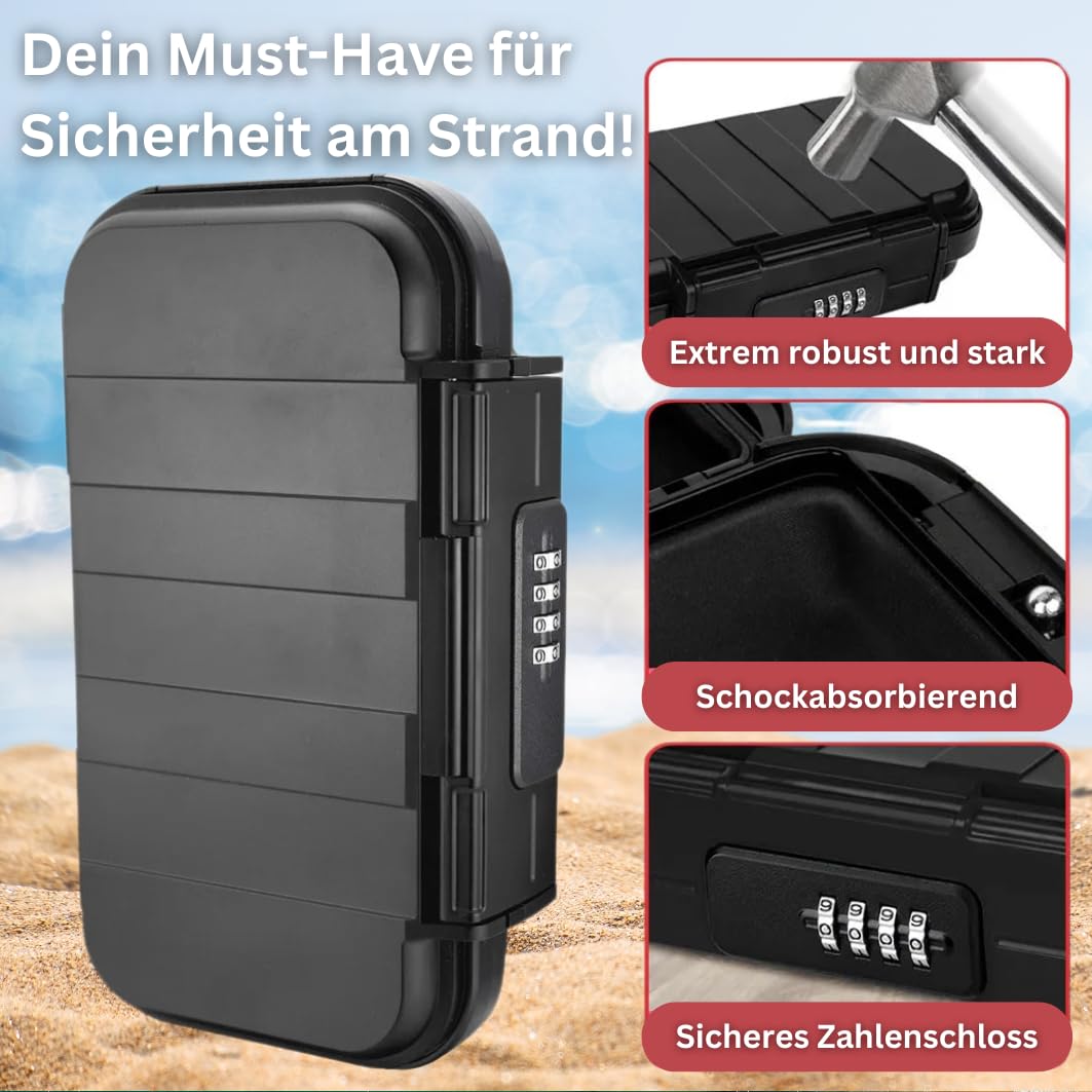 gadgetsfy CostaCase Wasserdichter 4-stelliger Kombinations-Tresor mit 6mm Drahtseil, sicherer Diebstahlschutz für Reisen, Strand, Camping, Büro & Auto