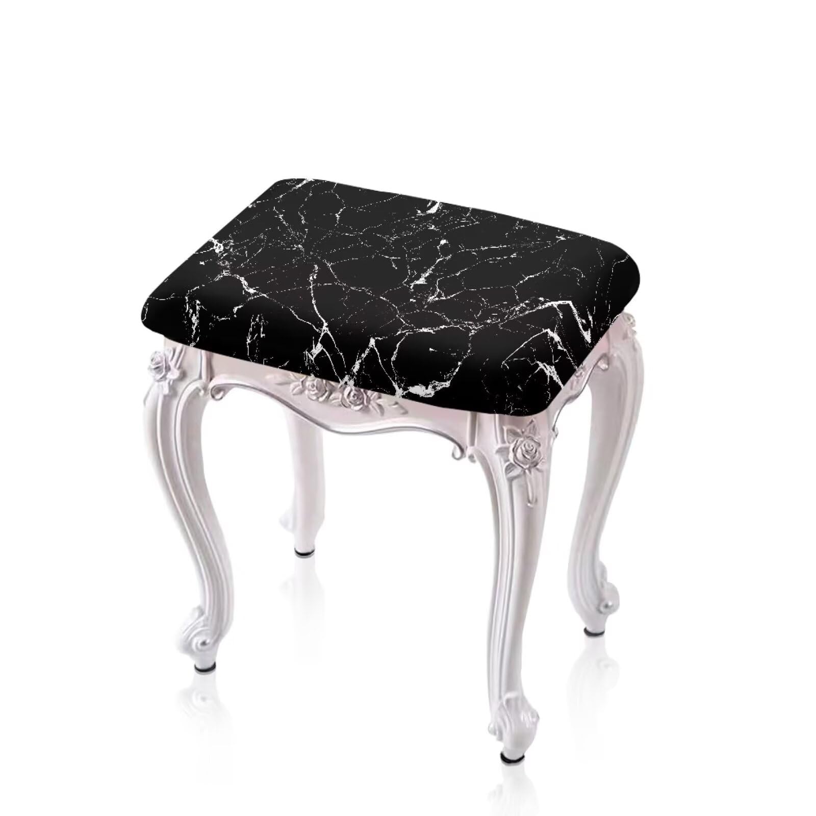 Fuojuvelie Black Marble Stool Cover Fabric Bar Stool Covers Set of 2 Super Breathable Ottoman Slipcover Vanity Stool Cover for Kitchen Pub Dining Room Cafe Furniture