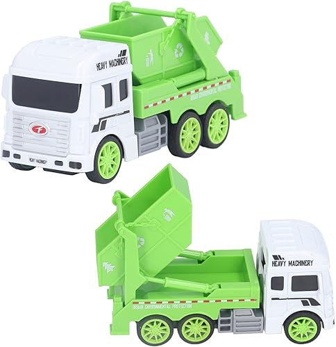 Miniatura 4 de Camión de basura de juguete, juguete de camión de reciclaje verde, vehículo de saneamiento inercial de material plástico deslizante real para