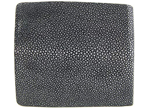Pelgio Genuine Polished Stingray Shagreen Skin Leather Luxury Bifold Slim Wallet (Black) #TOP2