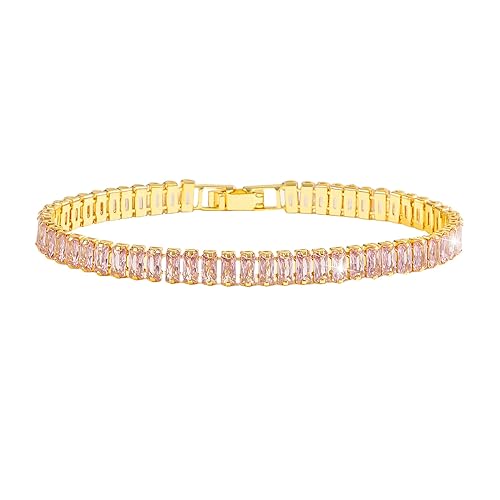 ORICHORE 18K Gold Plated 5.0mm Pink Cubic Zirconia Tennis Bracelet|5.9-7.5in Multi-Size Classic Women's Tennis Bracelet - 6.3 inch/16cm