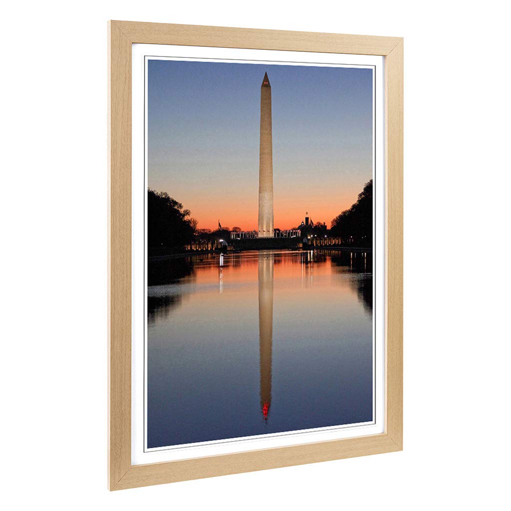 Big Box Art Framed Print of Sunrise Washington Monunment USA Design | Wall Art Picture | Home Decor for Kitchen, Living Room, Bedroom, Hallway, Oak, A2 / 24.5x18 Inch / 62x45cm