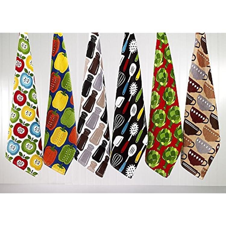 T-Fal Fiber Reactive Print Kitchen Towels: Highly Absorbent, Super Soft - 100% Cotton, 16x28 Dish Towels for Cleaning & Drying Dishes, Pans, Glassware, or Countertops, 2-Pack, Coffee