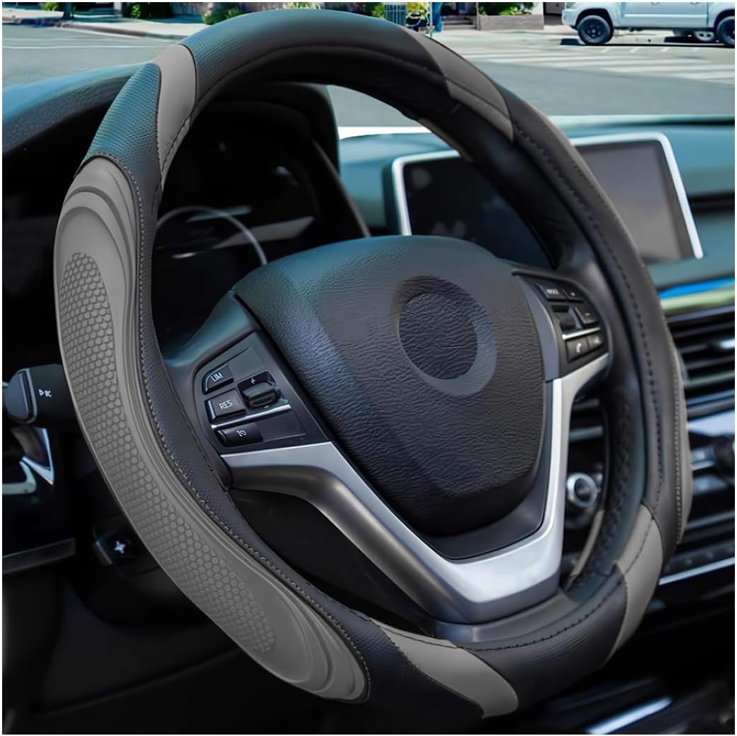 Osilly 15 Inch Car Leather Steering Wheel Cover, Automotive Accessories Elastic Breathable Anti-Slip Soft Wheel Protector Fits Men and Women, Suitable for SUVs, Trucks, Vehicles and RVs (Red)