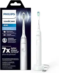 Philips Sonicare Escova de dentes elétrica recarregável 4100, com sensor de pressão, 2 configurações de intensidade, SmarTimer e QuadPacer, vida útil da bateria de 14 dias, branca, modelo HX3681/23