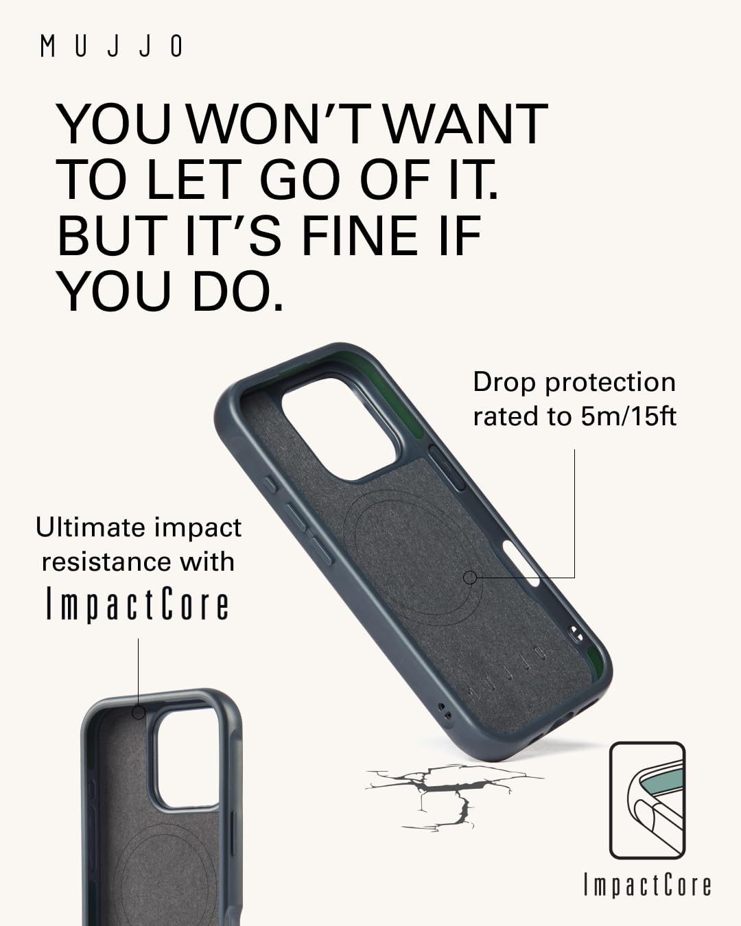 Mujjo Custodia in pelle per iPhone 15 Pro, compatibile con MagSafe, pelle europea di alta qualità, protezione migliorata dell'obiettivo del telefono e