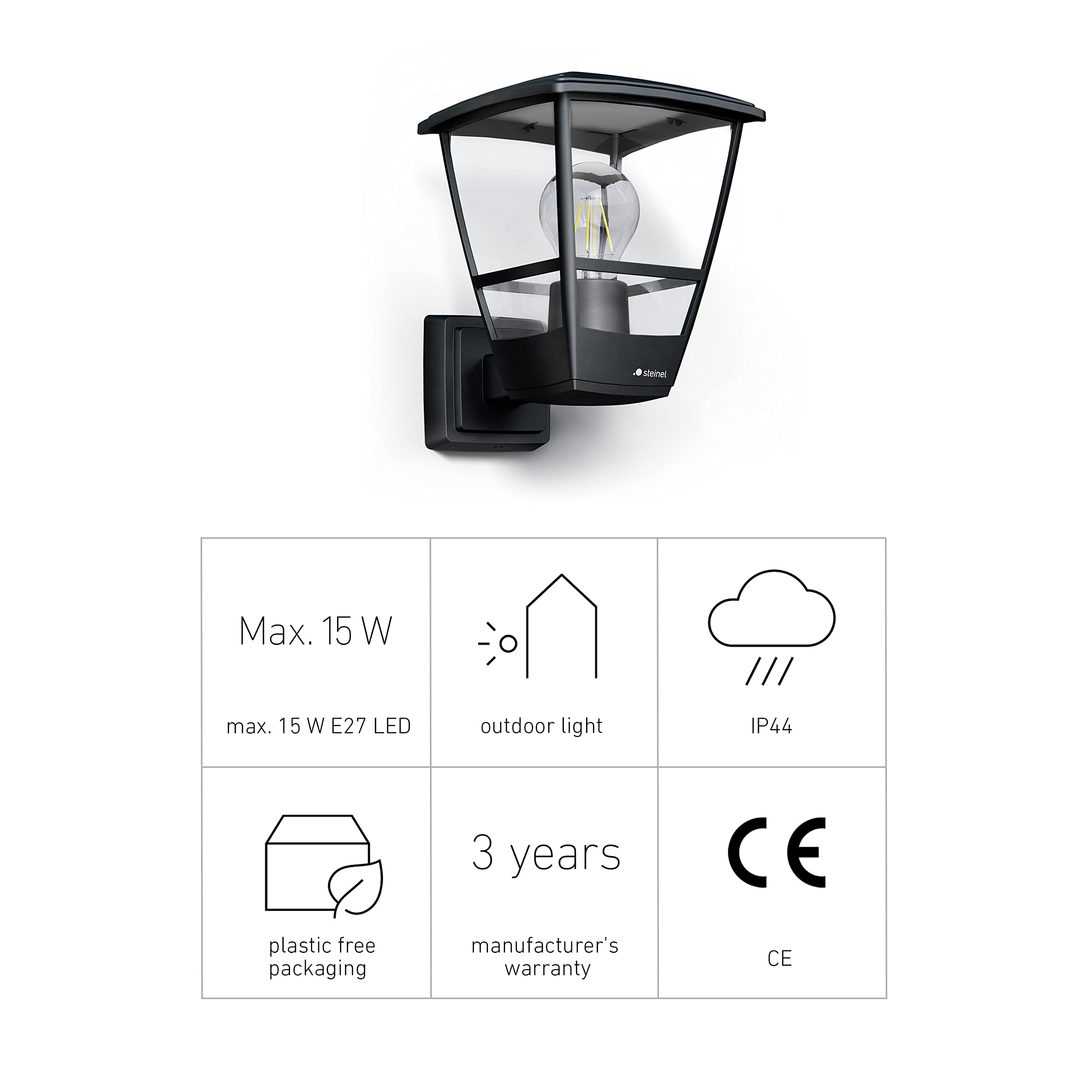 Steinel 084752 Zewnętrzna Lampa Ścienna L 10, E27, Czarna