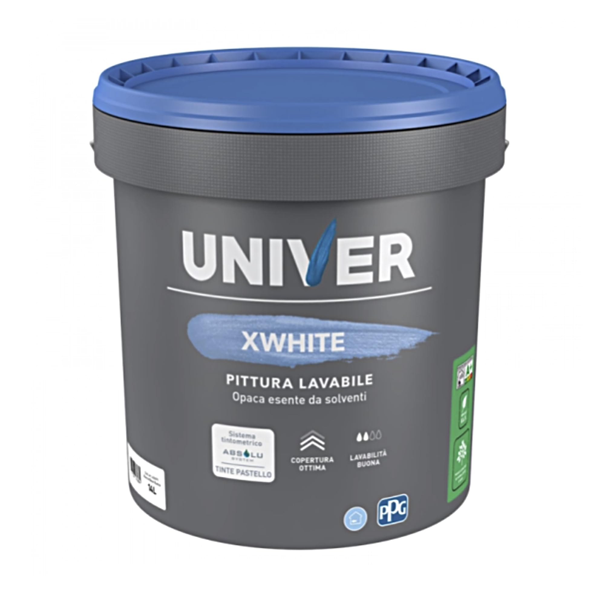 Univer Pittura Bianca per Interni XWHITE Classe A+ 14 Lt Vernice Bianca Muro Interno Lavabile Traspirante Monomano adatto per intonaci cartongesso premiscelati e gesso