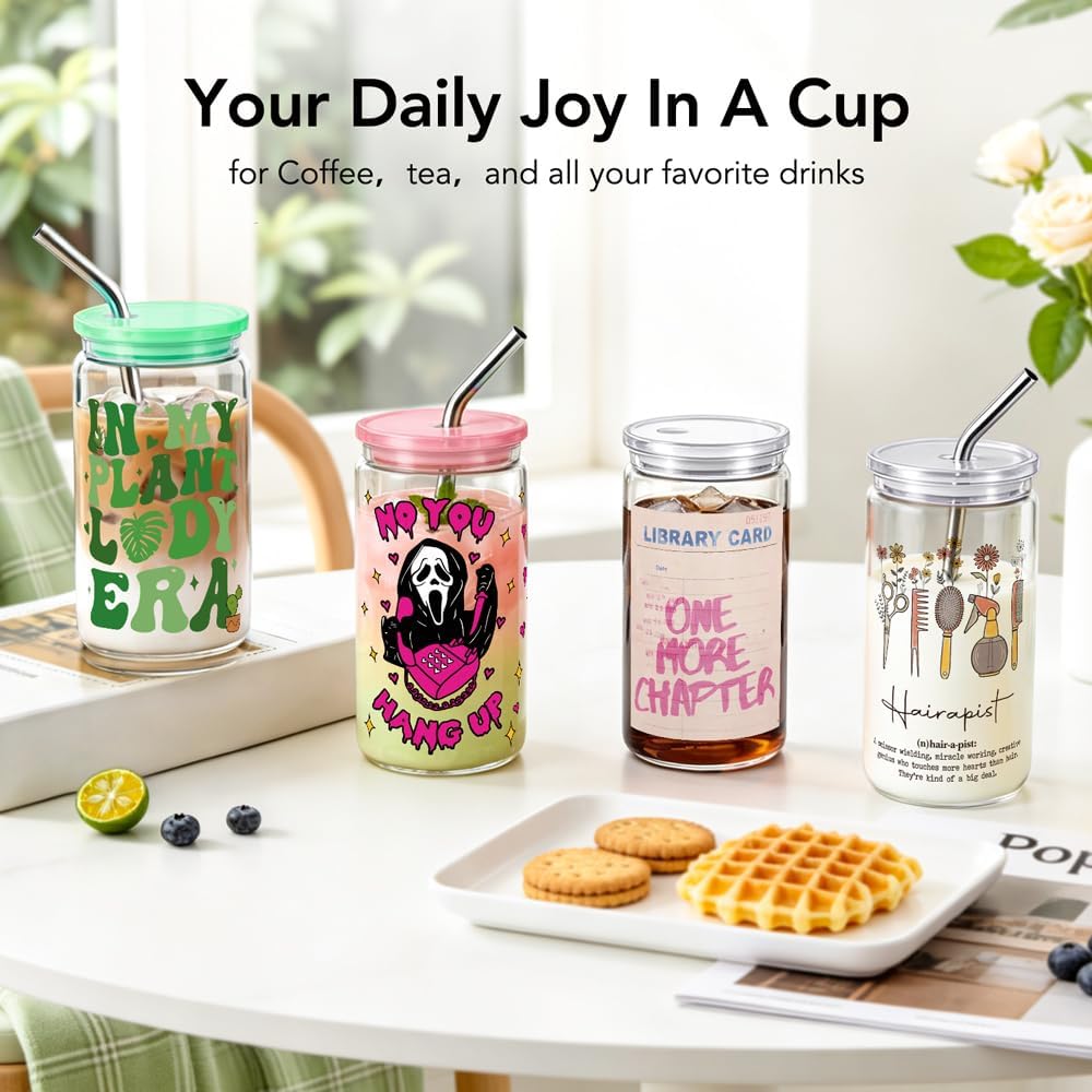Hairstylist Gifts for Women 16Oz Glass Cups with Lids & Straws, Hair Salon Gifts for Women, Graduation Appreciation Birthday Gifts for Hair Stylist Cosmetologist, Wildflower Hairdresser Coffee Cup