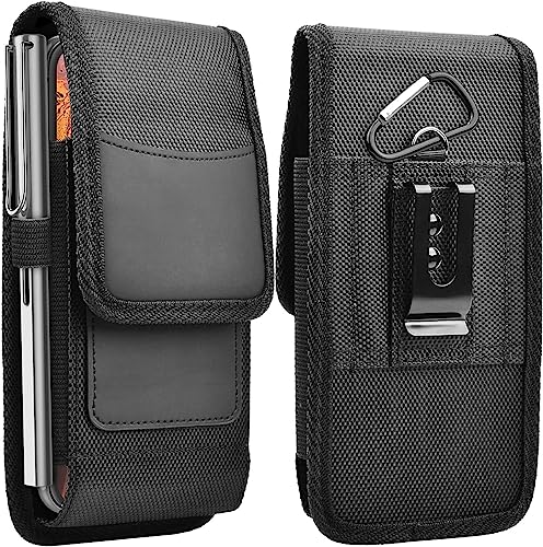 TDG® Nylon Mobile Cell Phone Belt Pouch Holster case Cover with Belt Clip and Loops – Card Holder and RFID & Velcro Flap – for Realme Smartphones with Slim Case on