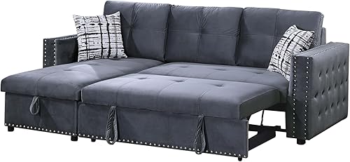 Miniatura 4 de Poundex Sofá seccional reversible de terciopelo gris con almacenamiento oculto