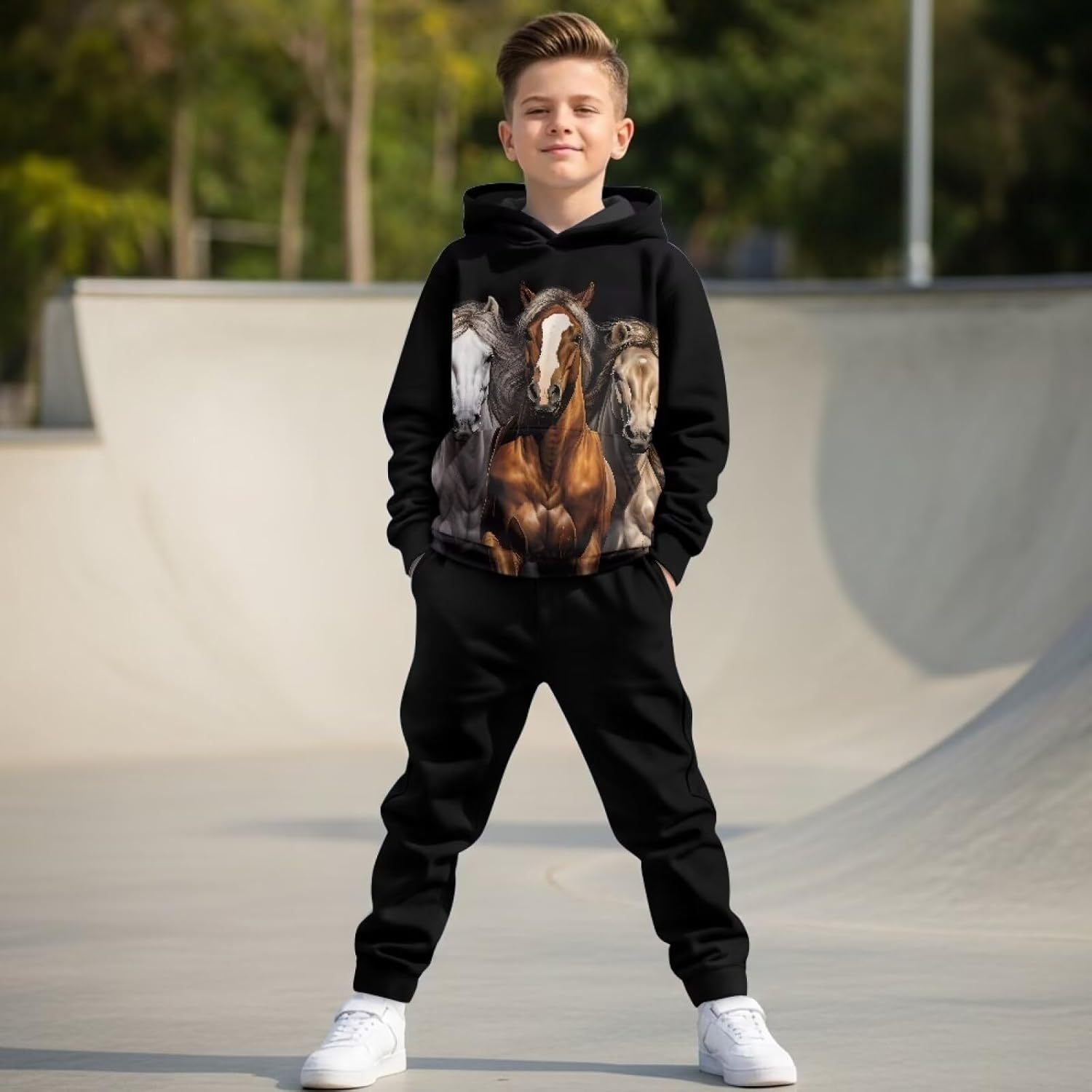 Girls Fall 2 Piece Outfits Casual Hoodie and Sweatpants Outfit with Pockets 2 Piece Pullover