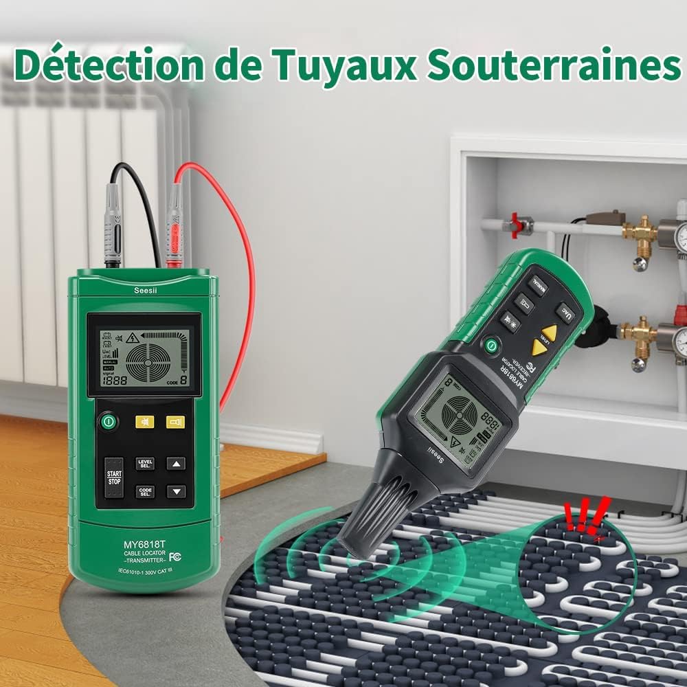 Seesii Localisateur de Fils Souterrains, MY6818 Détecteur de Tuyaux pour Tester Réseaux de Câbles Téléphoniques Tuyaux Souterrains Circuits Electriques Pipelines Fusibles Interrupteurs