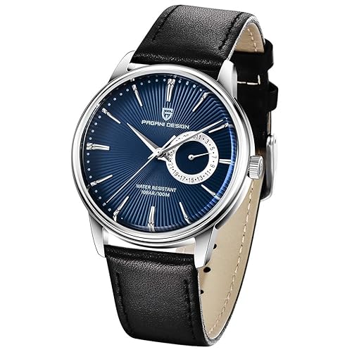 Pagani Design Men’s Watches Casual Leather Quartz Wrist Watch for Men Waterproof Business Dress Unique Watches Japanese Movement(Blue 1654)