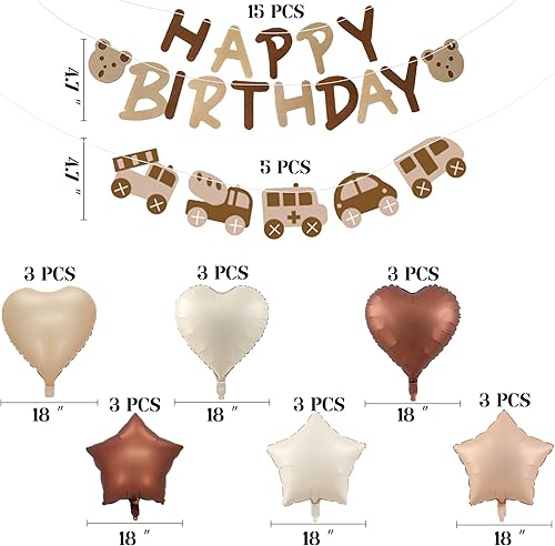 Miniatura 2 de 20 globos de papel de aluminio de feliz cumpleaños con globos de corazón neutros crema, caramelo, beige, marrón, globos de estrella para niñas y