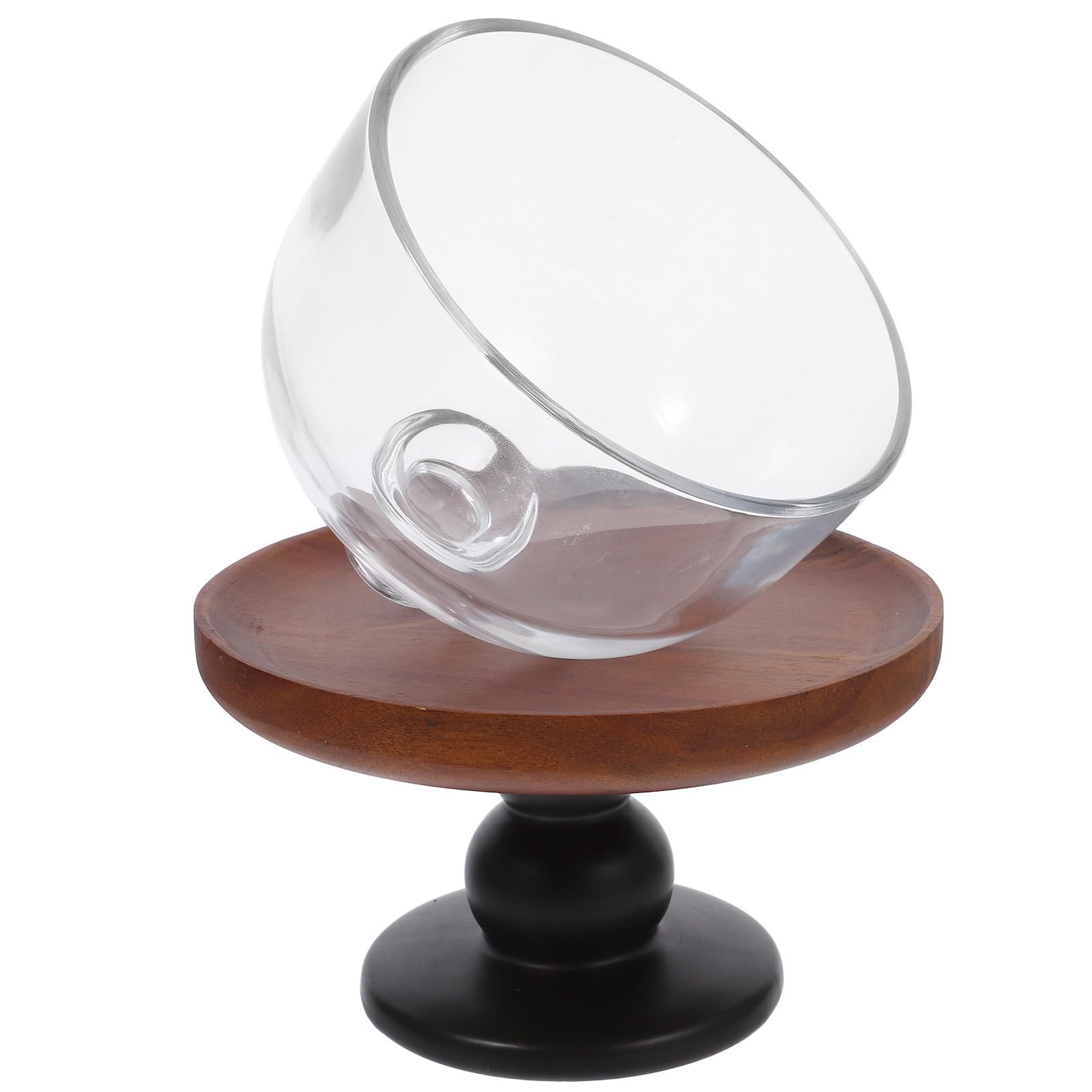 Soporte para Tartas de Madera Marrón con Base Alta y Cúpula de Cristal Vintage para Exhibir Pasteles y Aperitivos en Decoración Mesa Dulce