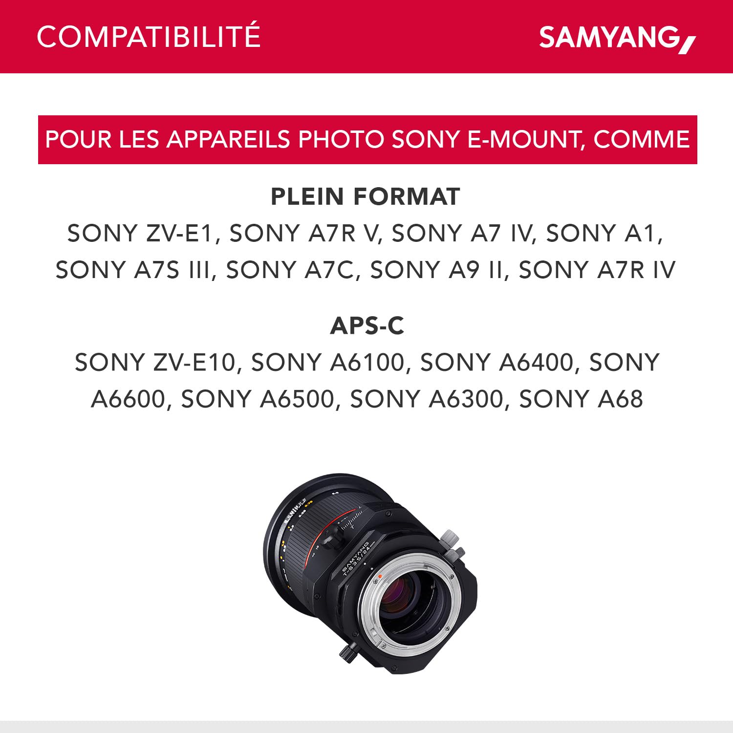 Samyang MF 24 mm F3,5 T/S pour Sony E - Tilt Shift plein format et objectif grand angle APS-C - Mise au point manuelle - Distance focale fixe pour appareil photo Sony avec E Mount
