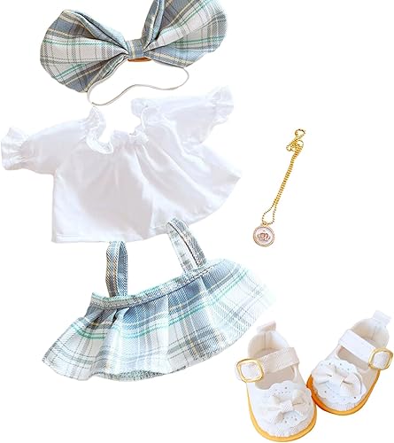 CALEMBOU Juego de ropa de peluche para muñecas, lindo conjunto de uniforme JK, vestido de muñeca, camisa de lazo, collar y zapatos, 5 piezas para