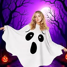 Halloween Ghost Costume for Women,White Ghost CostumeWith Hat,Ghosts Face Scary Cloak Fancy Dress,Ghost Outfit for Halloween,Carnival,Cosplay,Birthday Candy Party