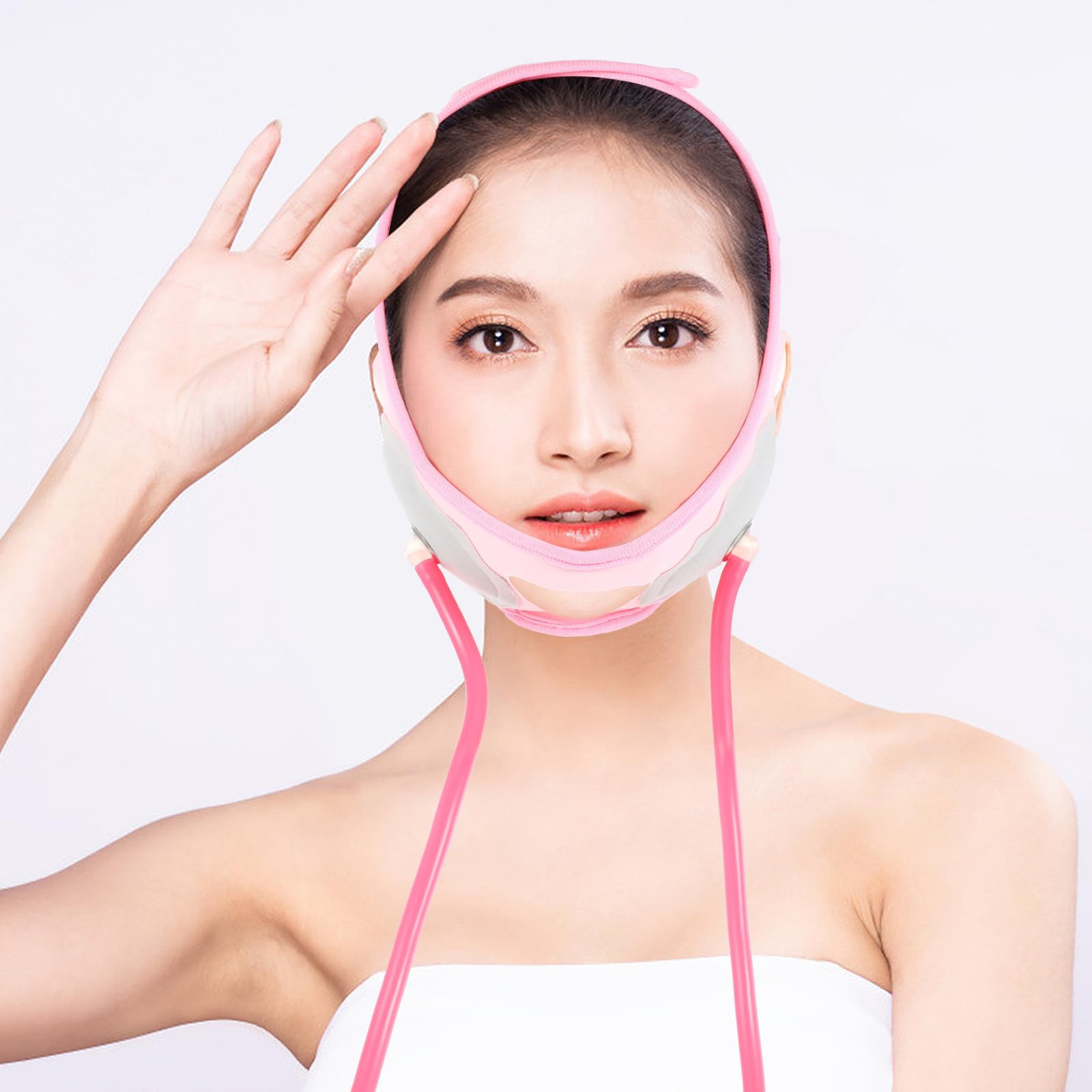 NOLITOY Bande Raffermissante Gonflable Visage et Double Menton, Outil de Remodelage V-Face pour Soin Musculaire, 1 Pièce Rose Adaptée Lifting Facial