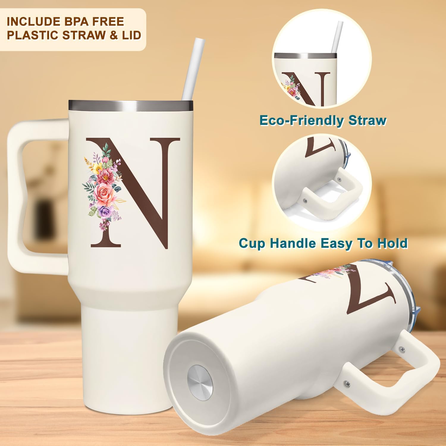 Personalized Gifts For Women - Personalized Gifts For Birthday, Christmas - Monogrammed Gifts Customized Gifts For Woman, Mom, Wife, Best Friend, Sister, Coworkers - Custom Tumbler With Handle 40oz - Image 2