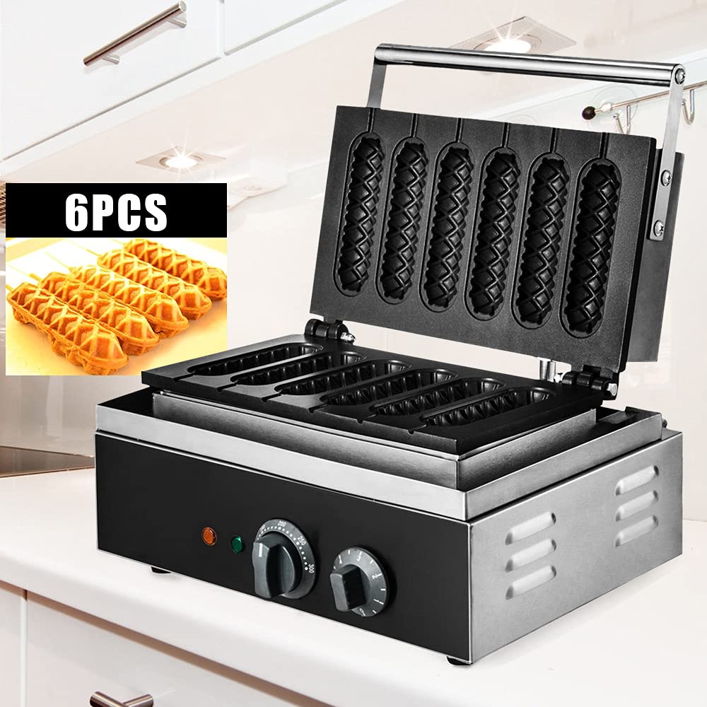 Gofrera con 6 gofres con placas antiadherentes, máquina para hacer gofres con temperatura y regulador de tiempo, 1500 W