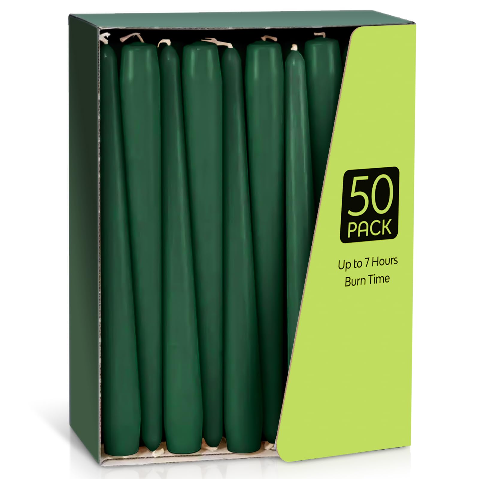 Taper Dinner Candles, Non-Drip Table Candle Sticks, 7 Hour Burn Time Long Candles，Paraffin Wax with Cotton Wicks，Unscented Candlesticks Gift Set, for Restaurant Home Chrismas（Green, 50 Pack） — image 1