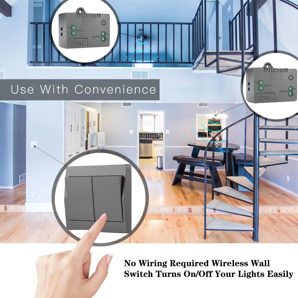 GLOBELEC Self-Powered Wireless Light Switch (No Battery),Remote Control with 328ft Range,Kinetic Remote Wall Control Receiver Kit,Suitable for LED Lights, Ceiling Lighting Equipment,Fans